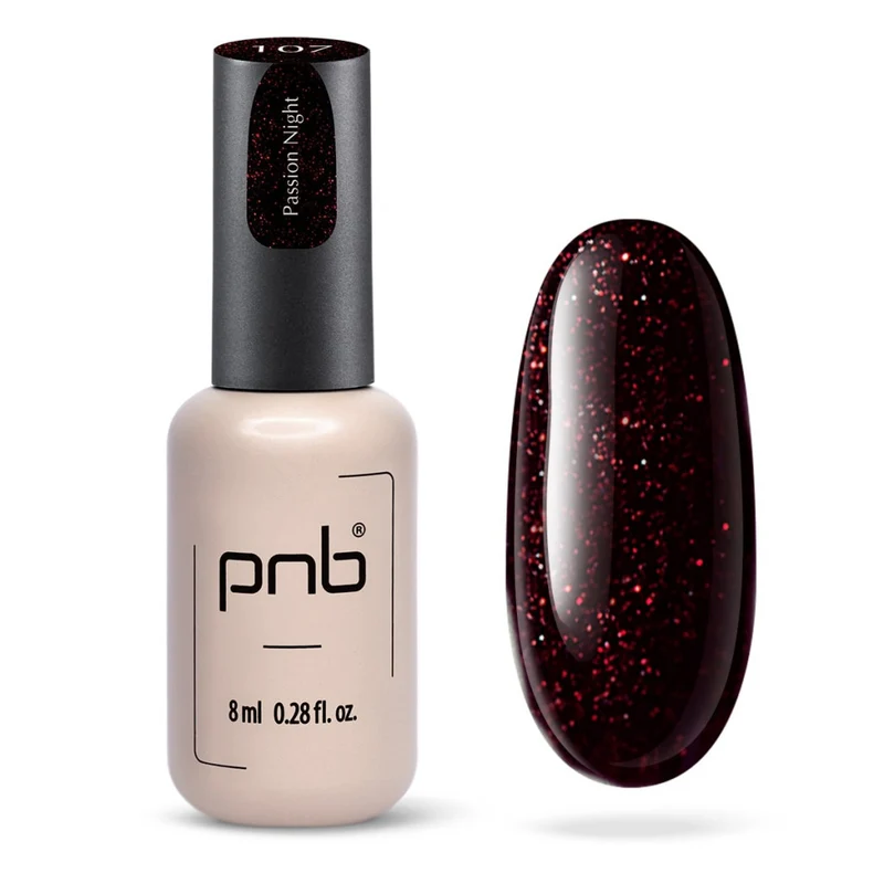 PNB sparkling red gel nail polish 107 Passion Night