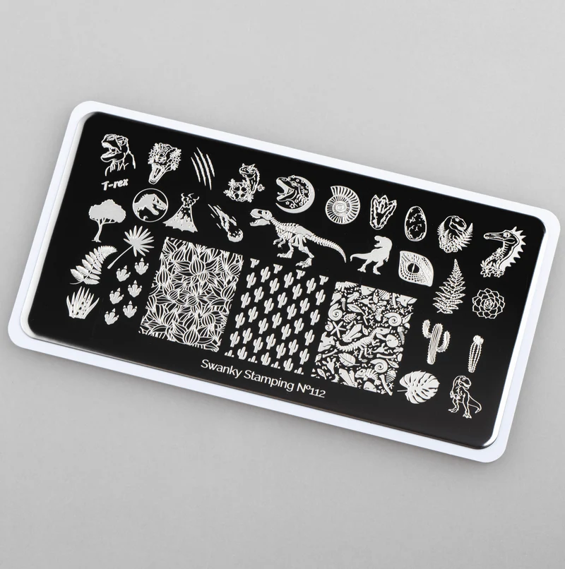 Swanky Stamping dinosaur nail plates, nail art plate 112