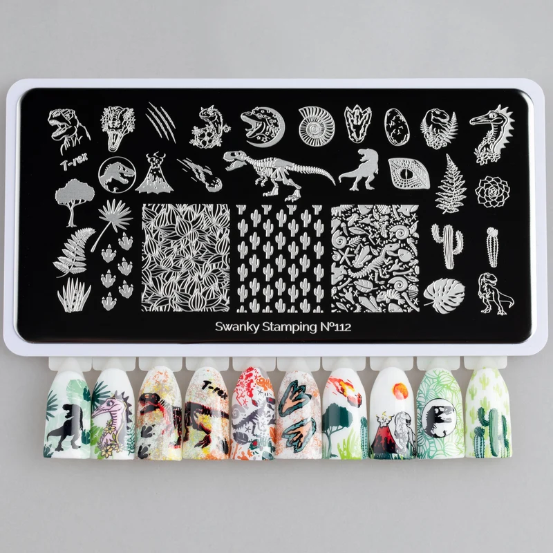 Swanky Stamping dinosaur nail plates, nail art plate 112