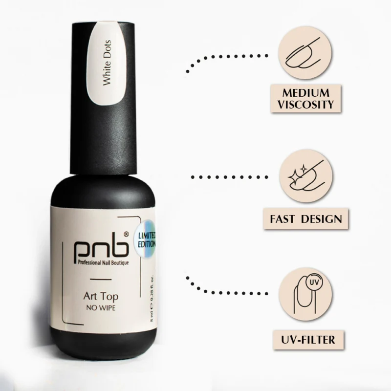 PNB Art Top White Dots no wipe gel nail polish