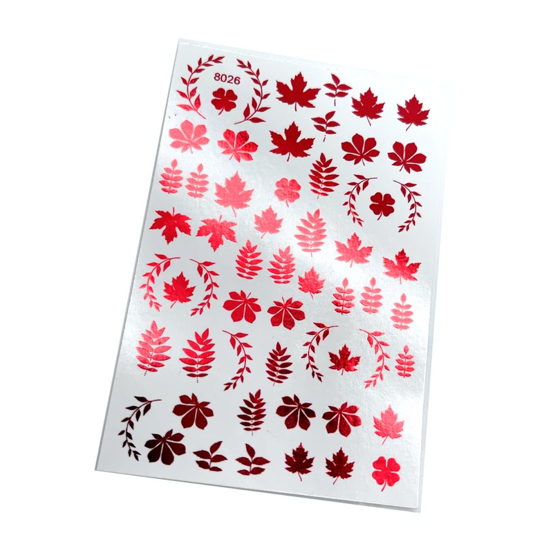 INKVICTUS Autumn leaf nail decals / sliders red foil 8026