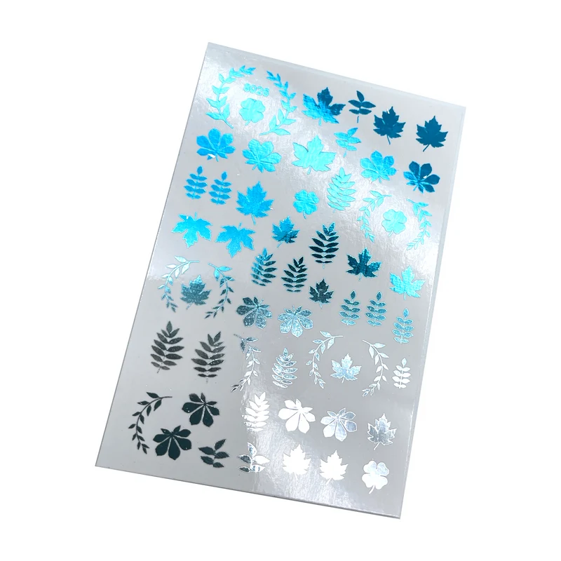 INKVICTUS Autumn leaf nail decals / sliders blue silver foil 8026