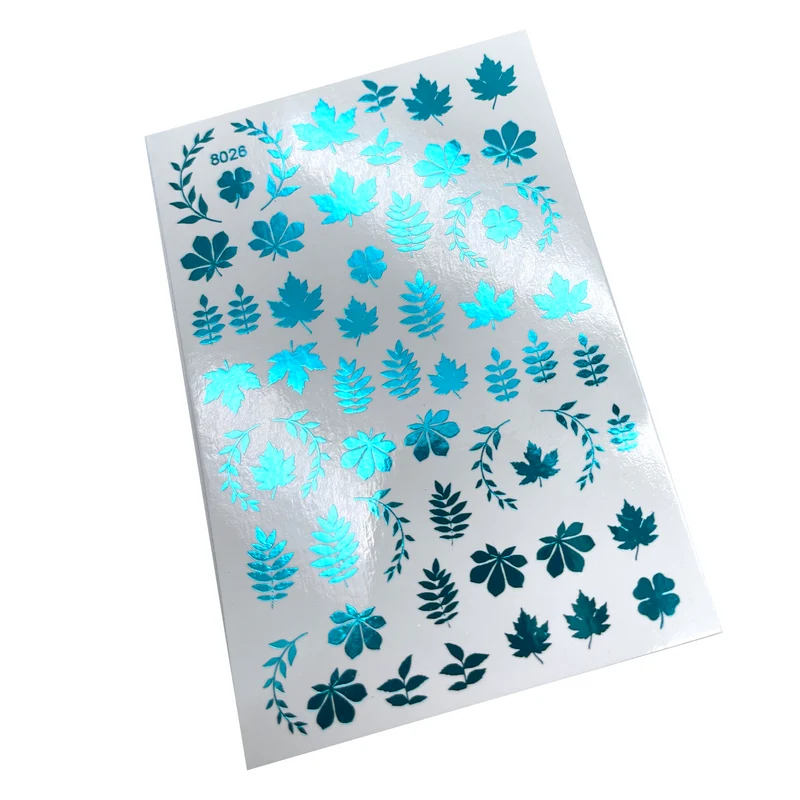 INKVICTUS Autumn leaf nail decals / sliders blue foil 8026