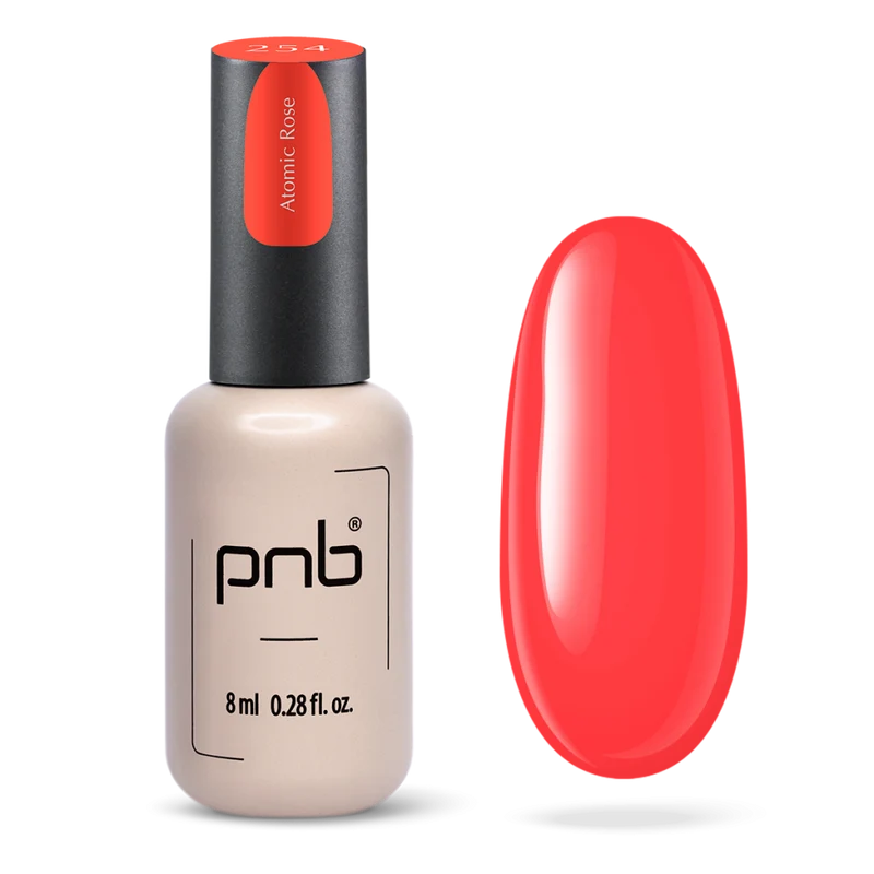 PNB bright pink coral gel nail polish 254 Atomic Rose