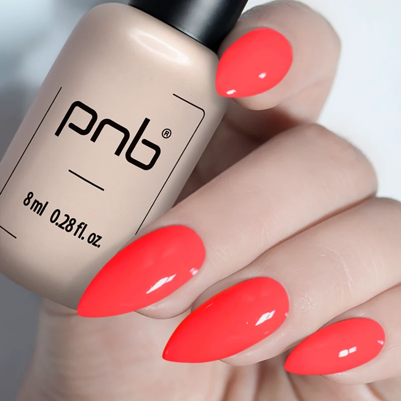 PNB bright pink coral gel nail polish 254 Atomic Rose