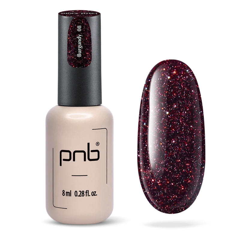 PNB Shock Effect red gel nail polish Burgundy 08