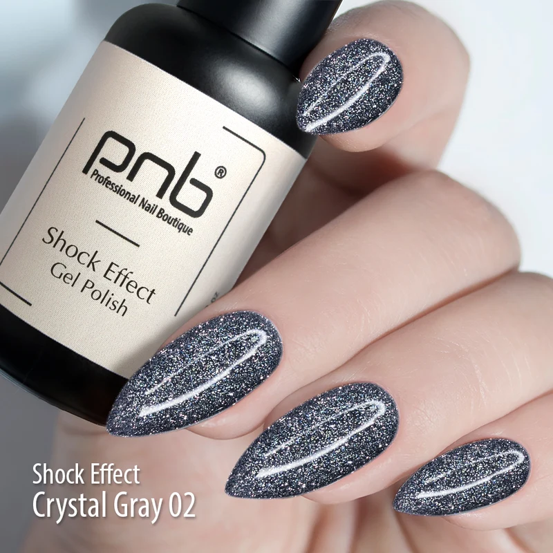 PNB Shock Effect gray gel nail polish Crystal Gray 02