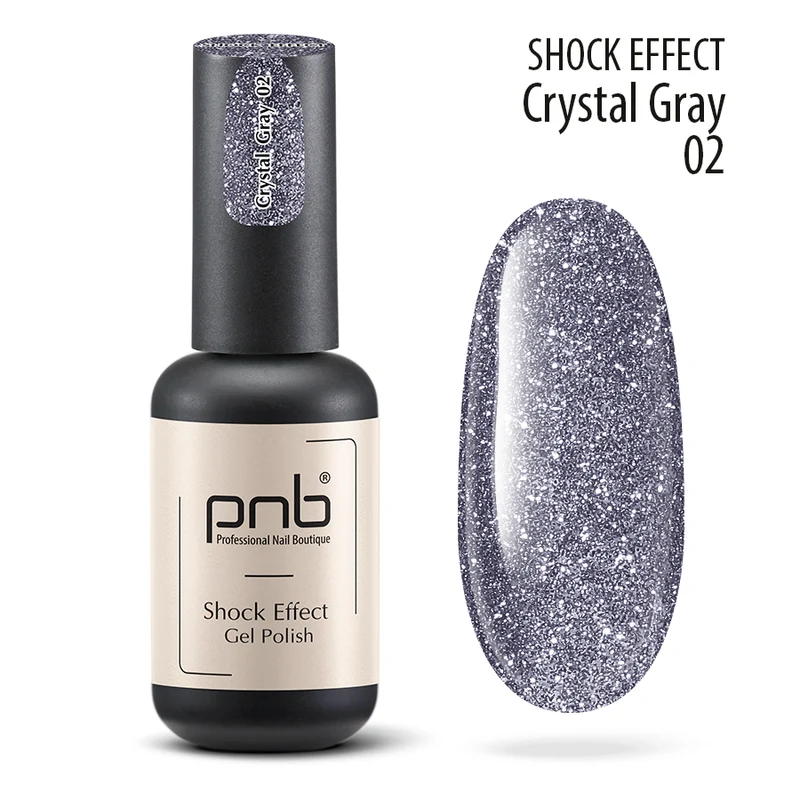 PNB Shock Effect gray gel nail polish Crystal Gray 02