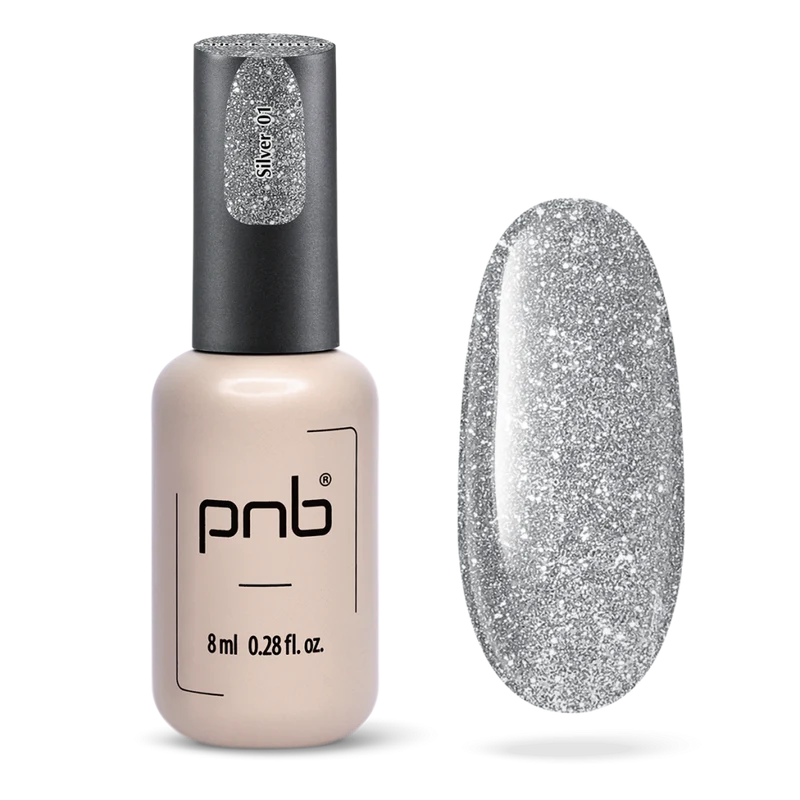 PNB Shock Effect silver gel nail polish Silver 01