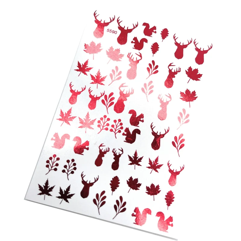 INKVICTUS Winter reindeer nail decals / sliders red foil 5590