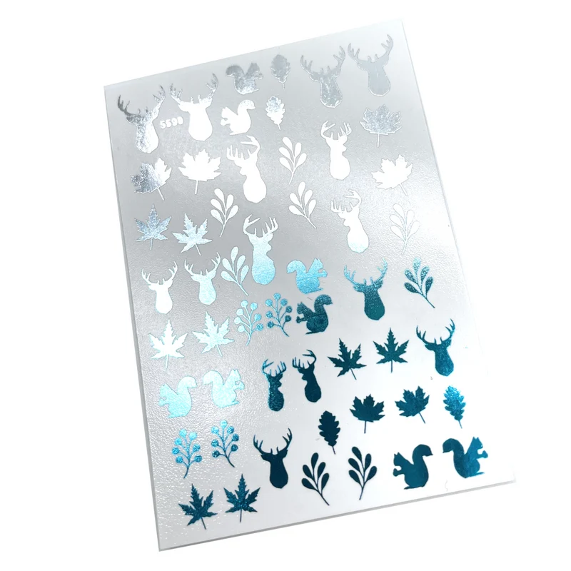 INKVICTUS Winter reindeer nail decals / sliders blue / silver foil 5590