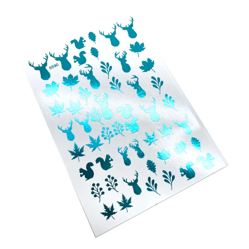 INKVICTUS Winter reindeer nail decals / sliders blue foil 5590
