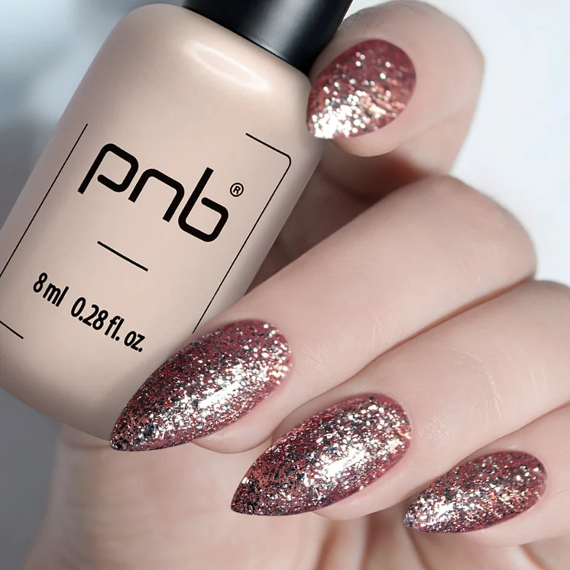 PNB rose gold glitter gel nail polish 182 Copper