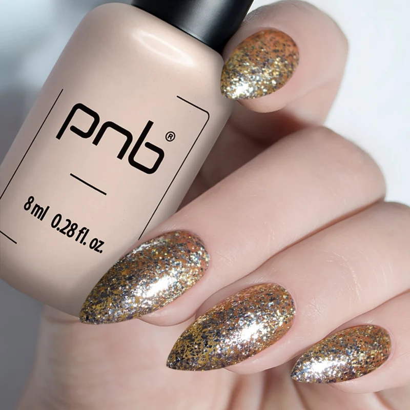 PNB gold glitter gel nail polish 181 Gold