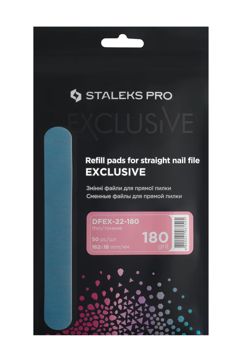 STALEKS PRO Reusable file 50 pack, Straight, Padded back 100, 150, 180, 240 grit, base required, manicure nail tools