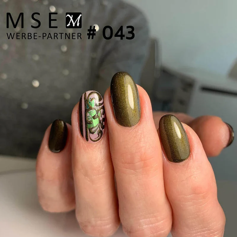 #043 Premium-EFFEKT Color Gel 5ml Dunkles Olivgrün mit goldenem Perleffekt