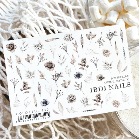 IBDI Leaf and flower nail decals / sliders #Colorful 130