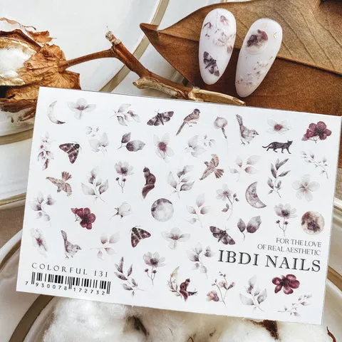 IBDI Leaf and bird nail decals / sliders #Colorful 131