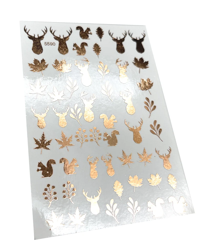 INKVICTUS Winter reindeer nail decals / sliders copper foil 5590