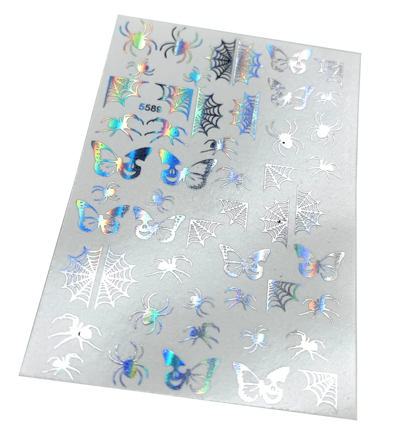 INKVICTUS Halloween spider nail decals / sliders silver foil