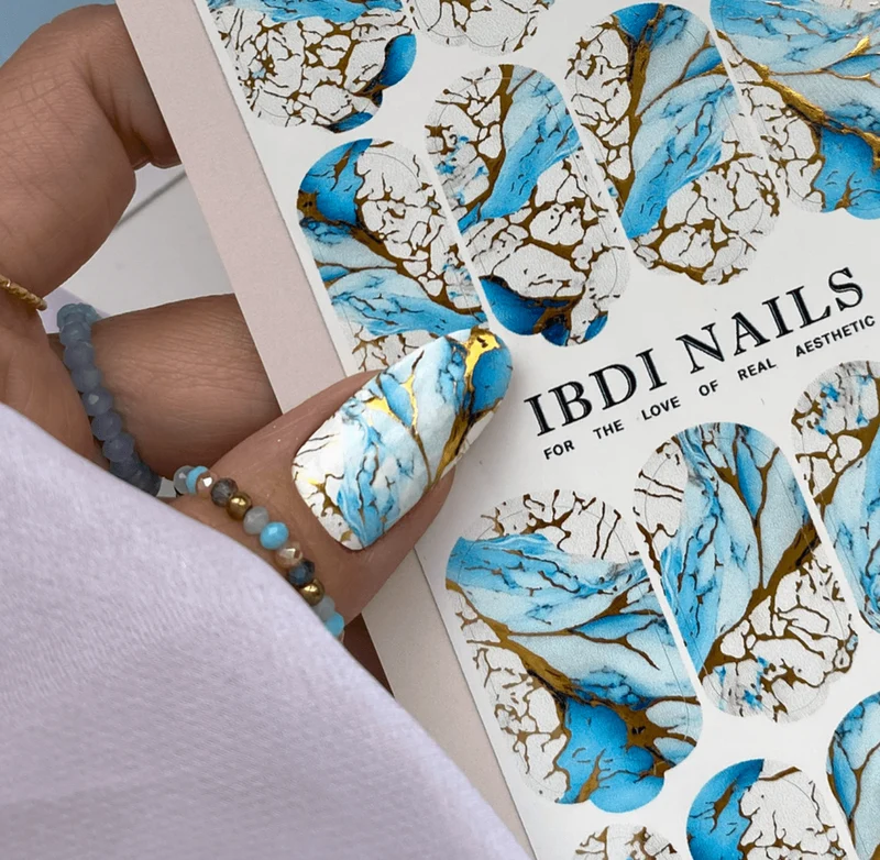 19 AZURE & GOLD - Nail Wraps IBDI Nails