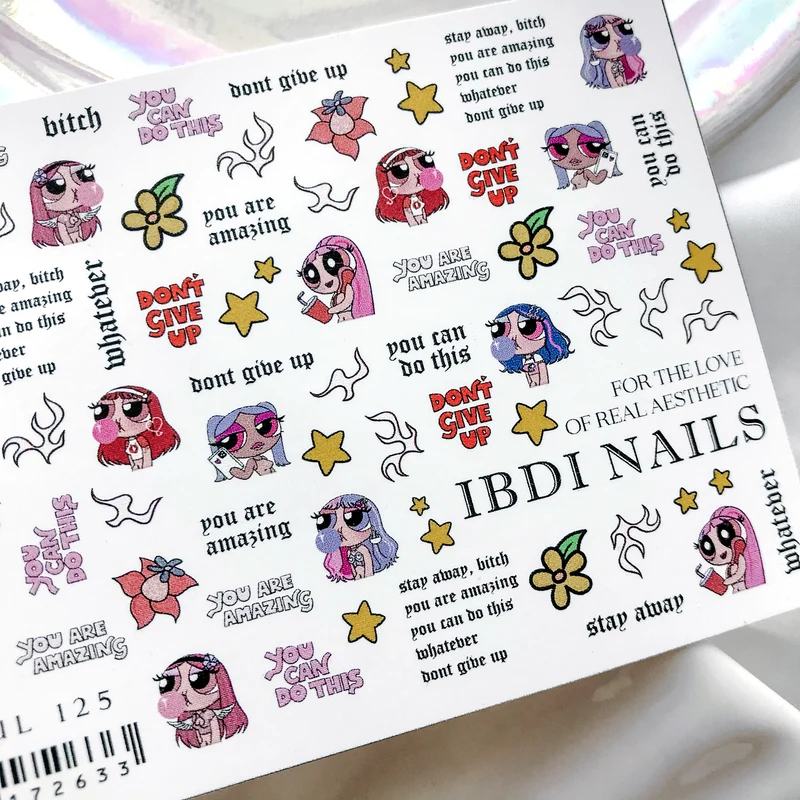 IBDI Cartoon words nail decals / sliders #Colorful 125