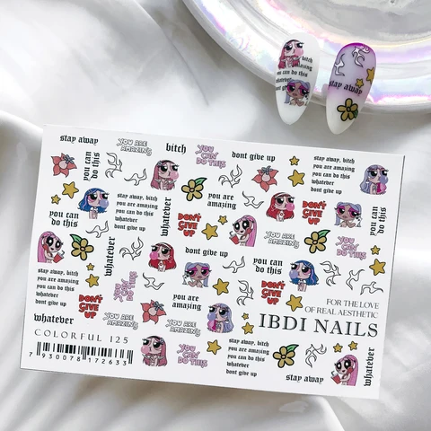IBDI Cartoon words nail decals / sliders #Colorful 125