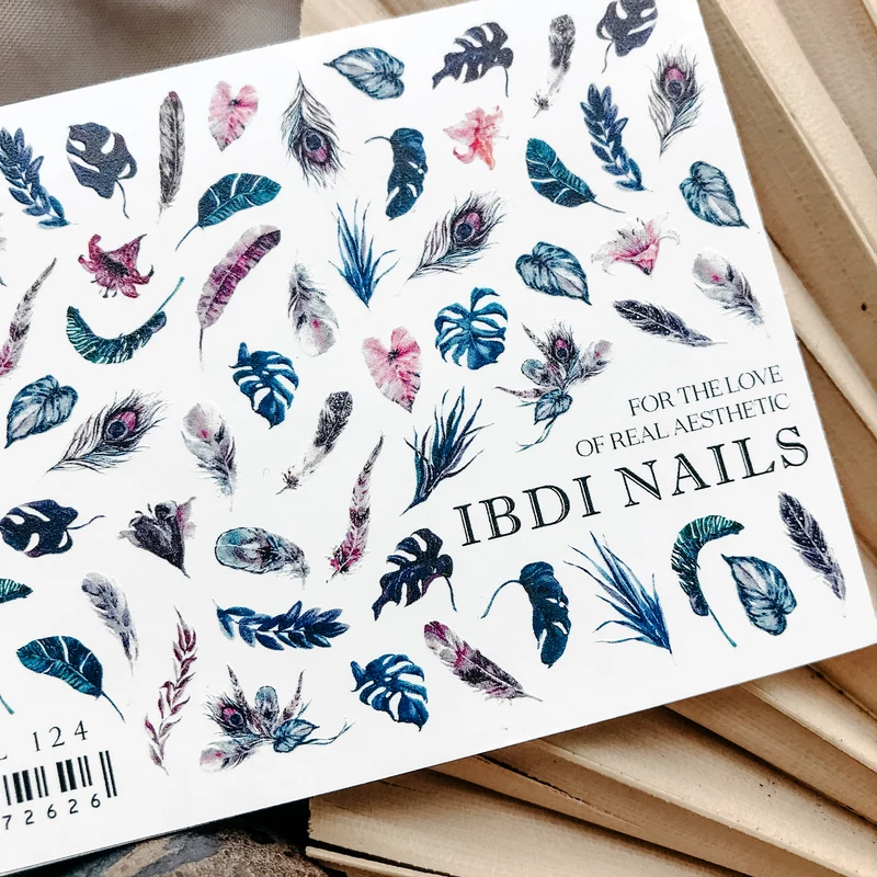 IBDI Blue Feather nail decals / sliders #Colorful 124