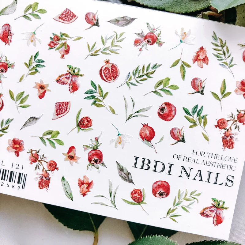 IBDI Autumn pomegranate leaf nail decals / sliders #Colorful 121