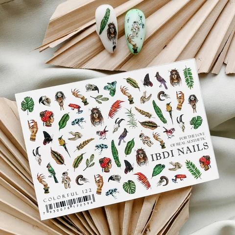 IBDI Autumn leaf and feather, birds and frogs nail decals / sliders #Colorful 122