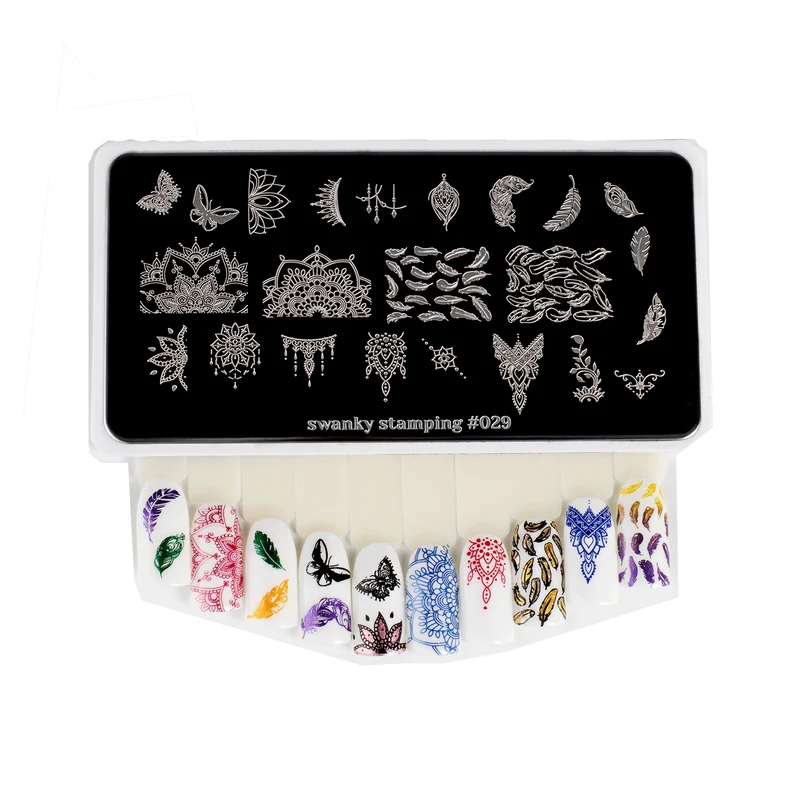 Swanky Stamping pattern and feather nail stamping plates 029