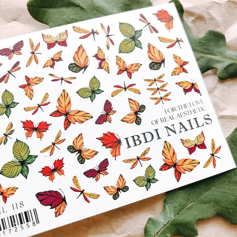 IBDI Autumn Leaf and butterfly nail decals / sliders #Colorful 118