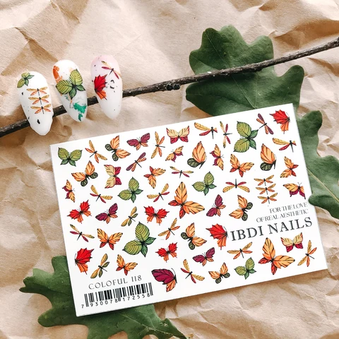 IBDI Autumn Leaf and butterfly nail decals / sliders #Colorful 118