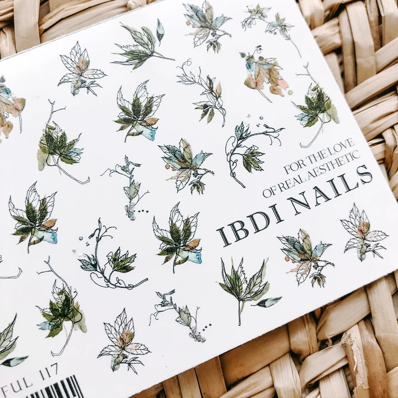 IBDI Watercolor Leaf nail decals / sliders #Colorful 117