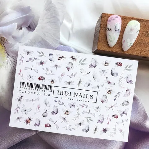 IBDI Butterfly nail decals / sliders #Colorful 108