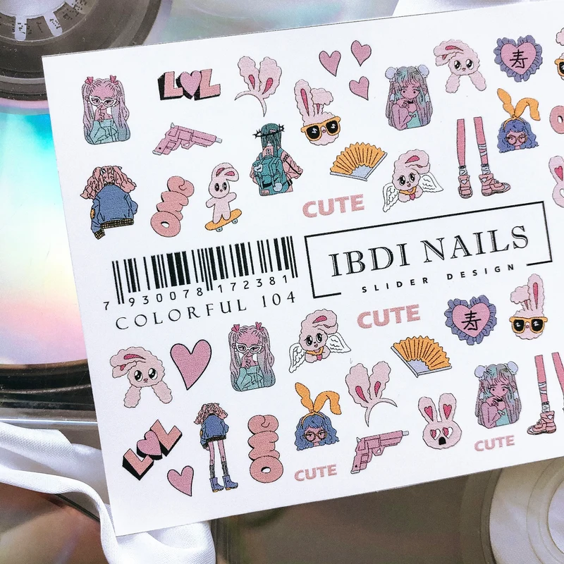 IBDI Cartoon nail decals / sliders #Colorful 104