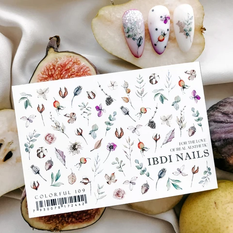 IBDI Flower & Leaf nail decals / sliders #Colorful 109