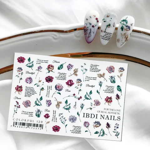 IBDI Flowers nail decals / sliders #Colorful 120
