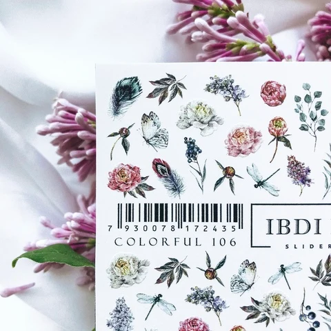 IBDI Flower & Feather nail decals / sliders #Colorful 106