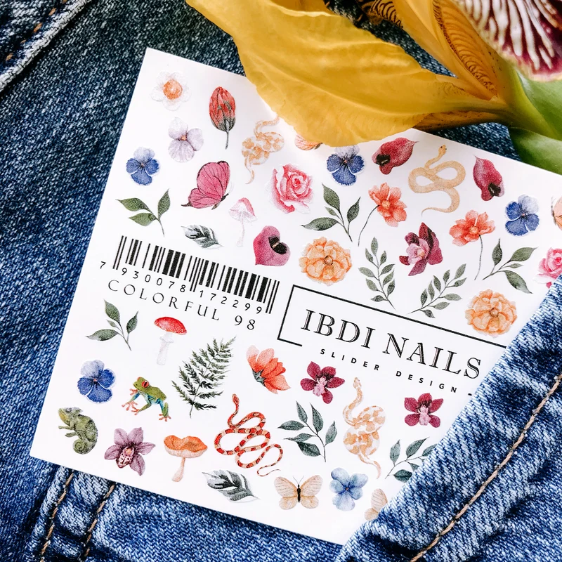 IBDI Flower & Animal nail decals / sliders #Colorful 98