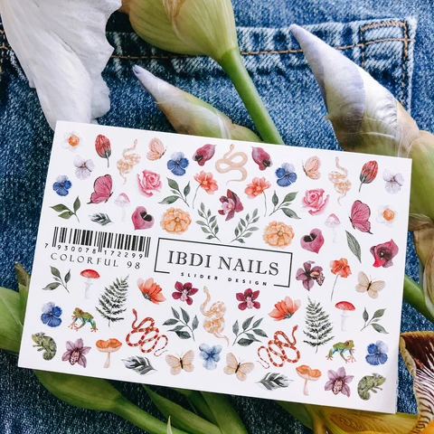 IBDI Flower & Animal nail decals / sliders #Colorful 98