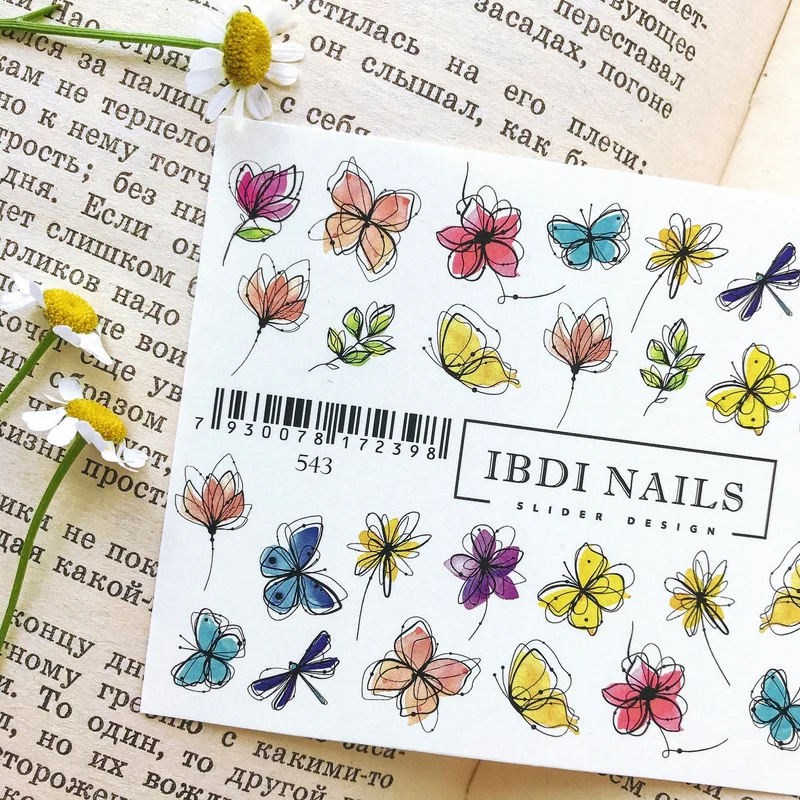 IBDI Flower & Butterfly nail decals / sliders #543