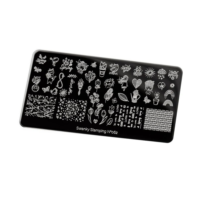 Swanky Stamping spring love and flower rainbow leaf nail stamping plates 062