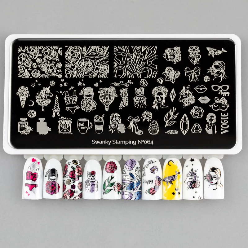 Swanky Stamping summer crystals unicorn bow cupcake ice cream nail stamping plates 064