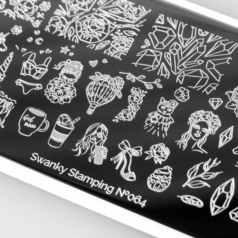 Swanky Stamping summer crystals unicorn bow cupcake ice cream nail stamping plates 064