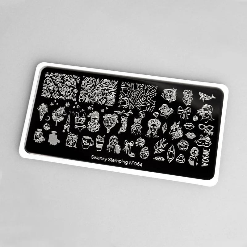 Swanky Stamping summer crystals unicorn bow cupcake ice cream nail stamping plates 064
