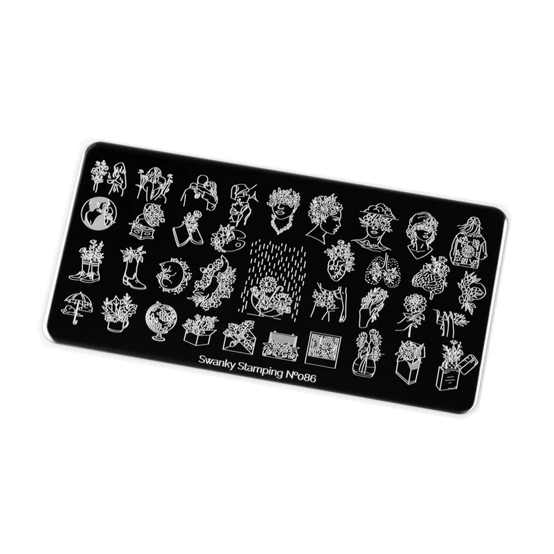 Swanky Stamping Flower faces heads outline nail stamping plates 086