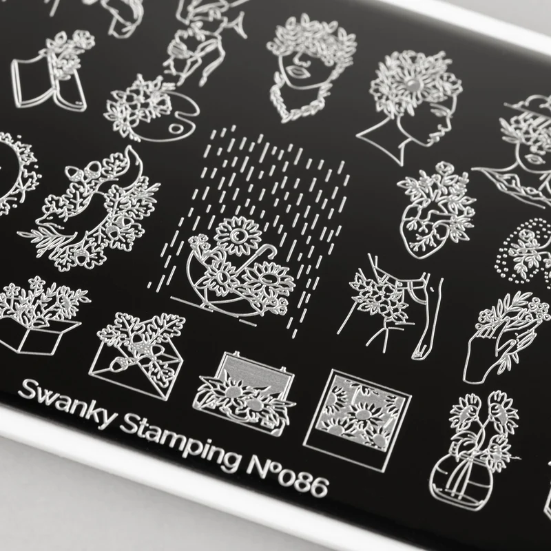 Swanky Stamping Flower faces heads outline nail stamping plates 086