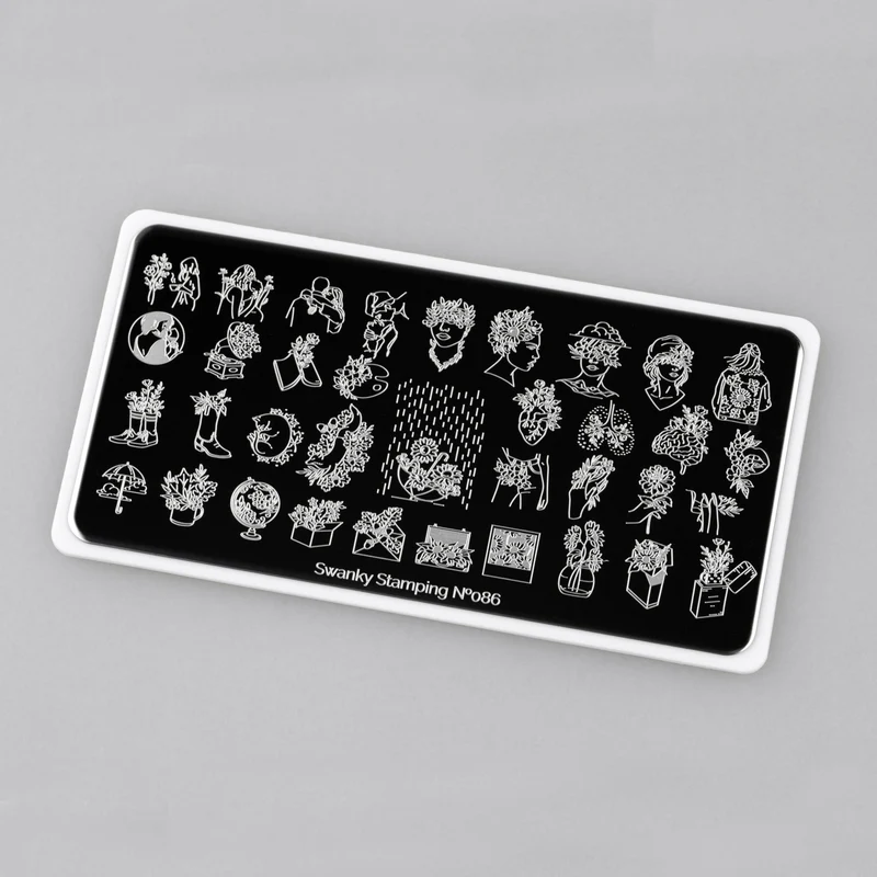 Swanky Stamping Flower faces heads outline nail stamping plates 086