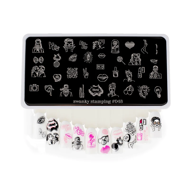 Swanky Stamping people and lover cherry peace yes lollypop nail stamping plates 048